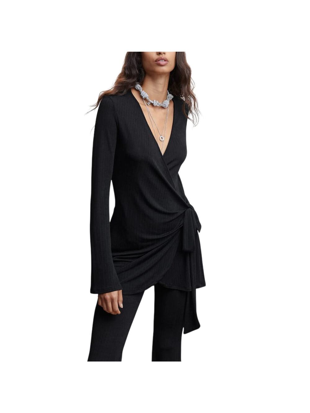 Mango Elegant Black Wrap Bow Cardigan Size M